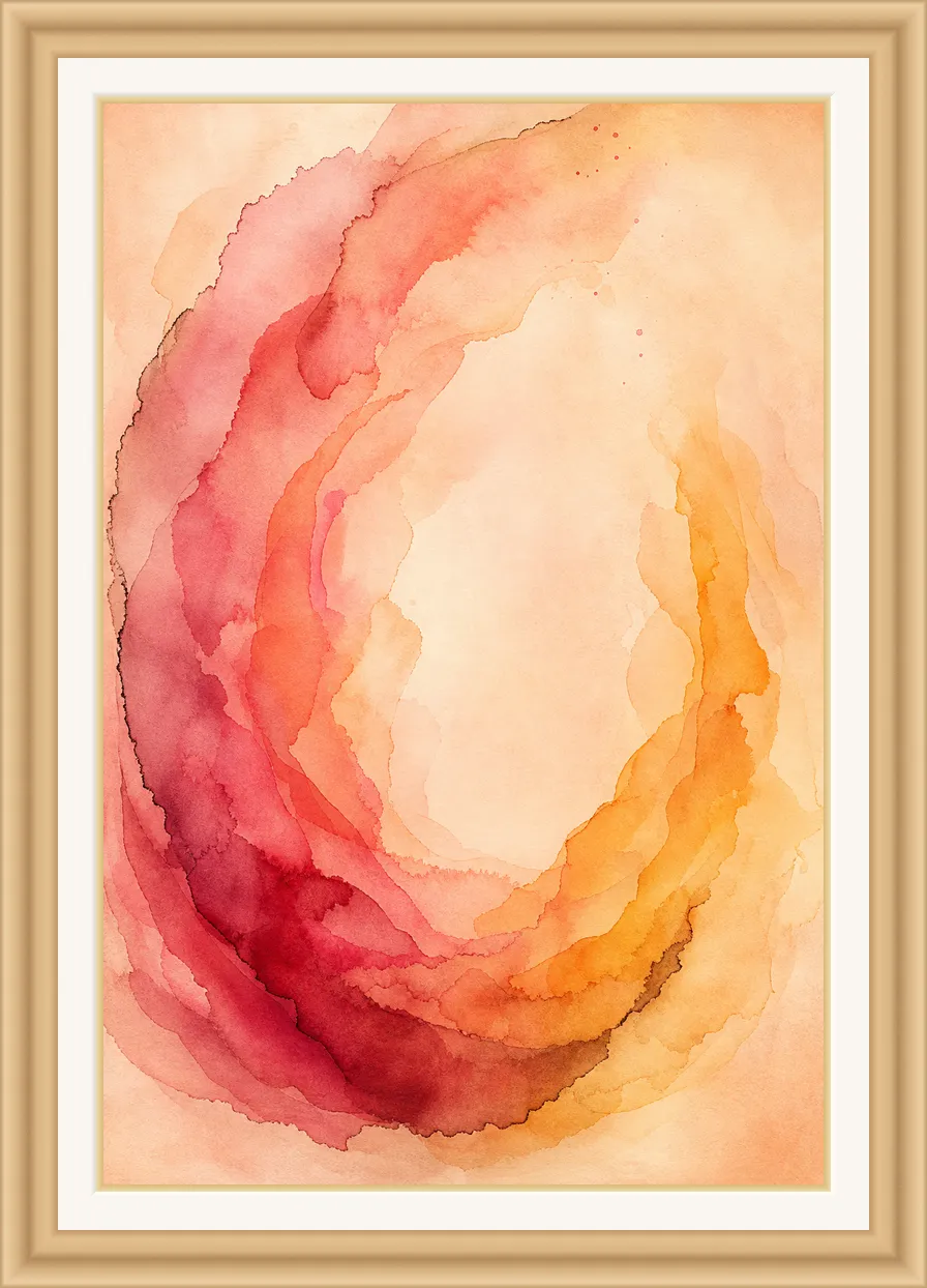 The Dayprint that day earned: a warm watercolour in a pale maple frame with an ivory mat.
