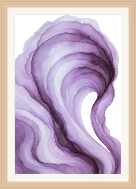 Lavender Dayprint: layered violet ink washes in a light oak frame.
