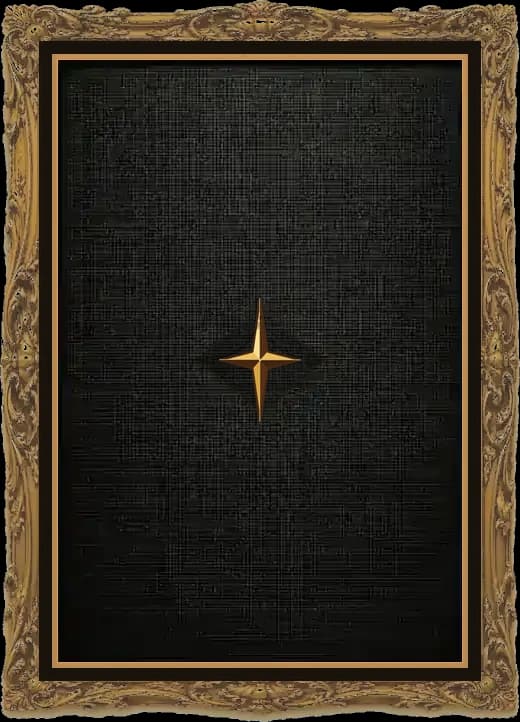 Masterwork tier Dayprint in an ornate antique-gold museum frame, with its artwork intentionally concealed behind dark textile and a centred bronze four-point emblem.