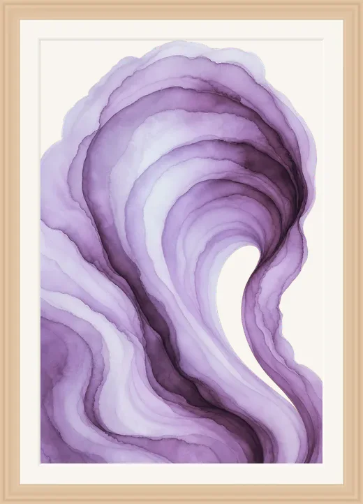 Seed tier Dayprint with soft lavender monochromatic forms in a pale oak frame.